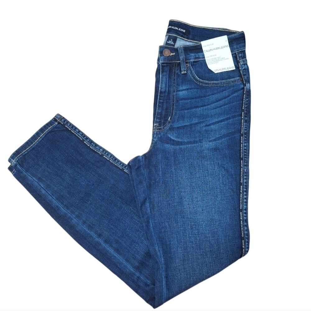 Calvin Klein Womens Blue Jeans High Rise Slim Stretch Whiskered 26